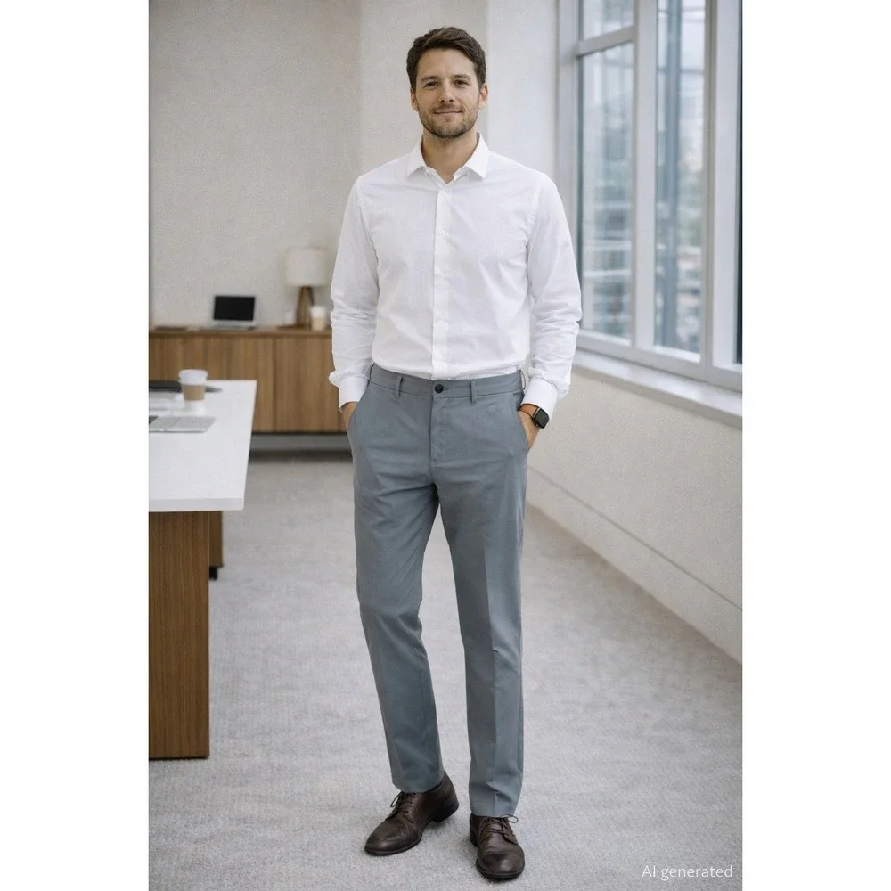 Banana Republic Mens Tech‎ Pants 40x32 Gray Performance Flat Front Chino Office